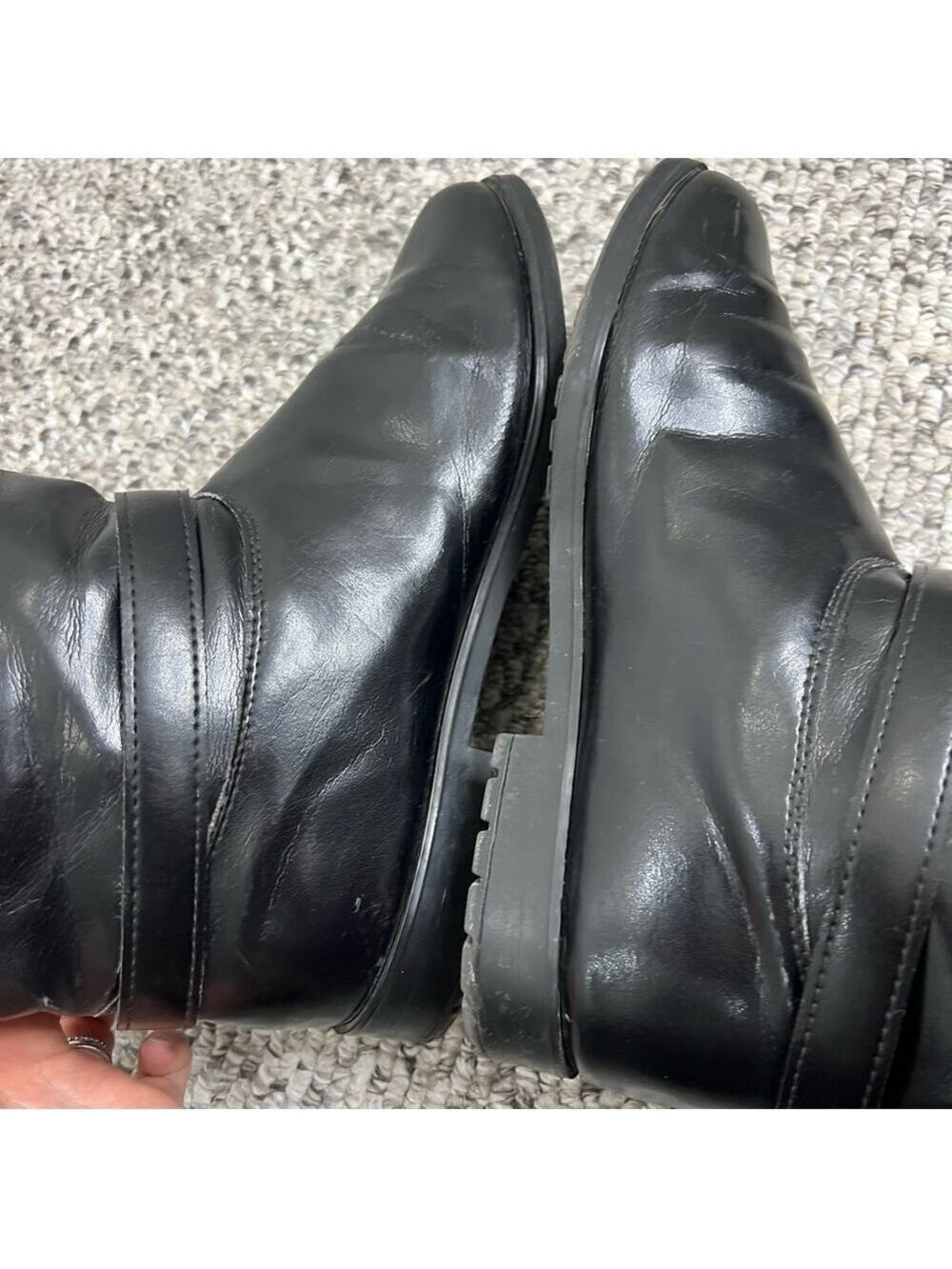 Vintage minimalist tall black vegan leather fleece lined flat boots 10 - Picture 9 of 15